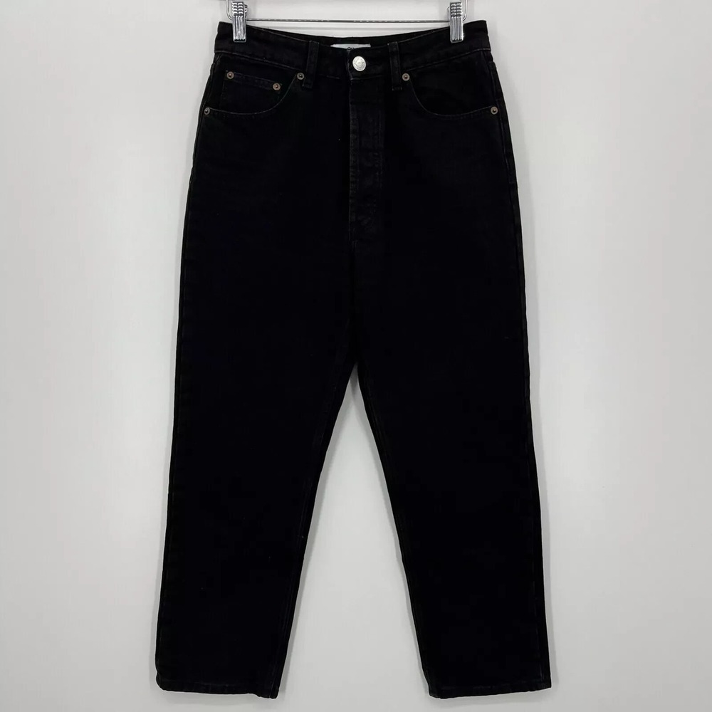 Zara Mom Jeans Women's Size 6 Black 100% Cotton Button Fly High Rise Straight